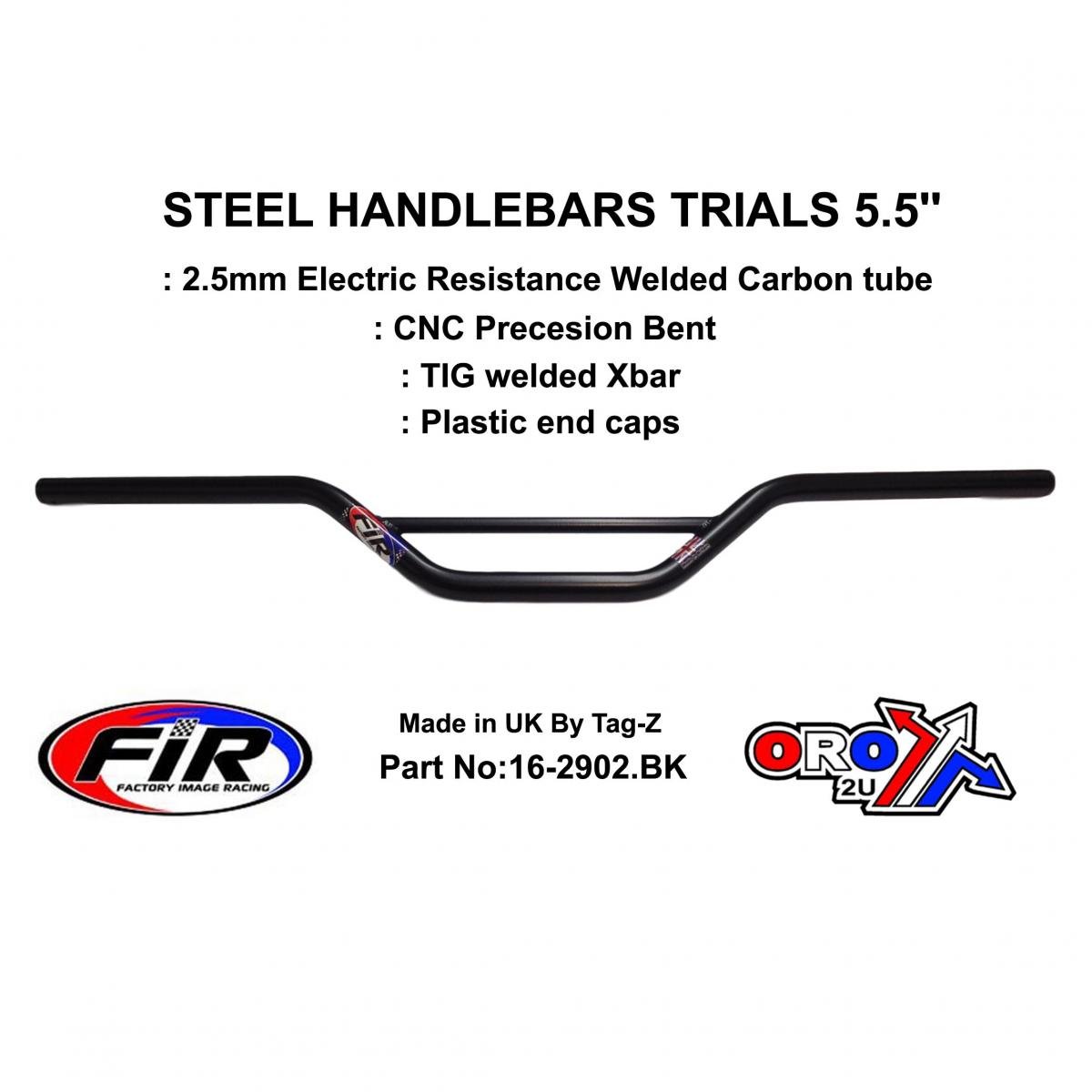 FIR Steel Handlebars Trials 5.5'', / Mat Bck 22mm 7/8, Ref 48-735 / 735-01