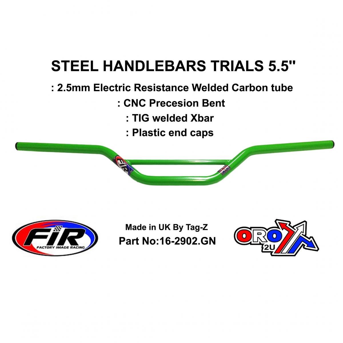 FIR Steel Handlebars Trials 5.5'', / Green 22mm 7/8, Ref 48-735 / 735-01