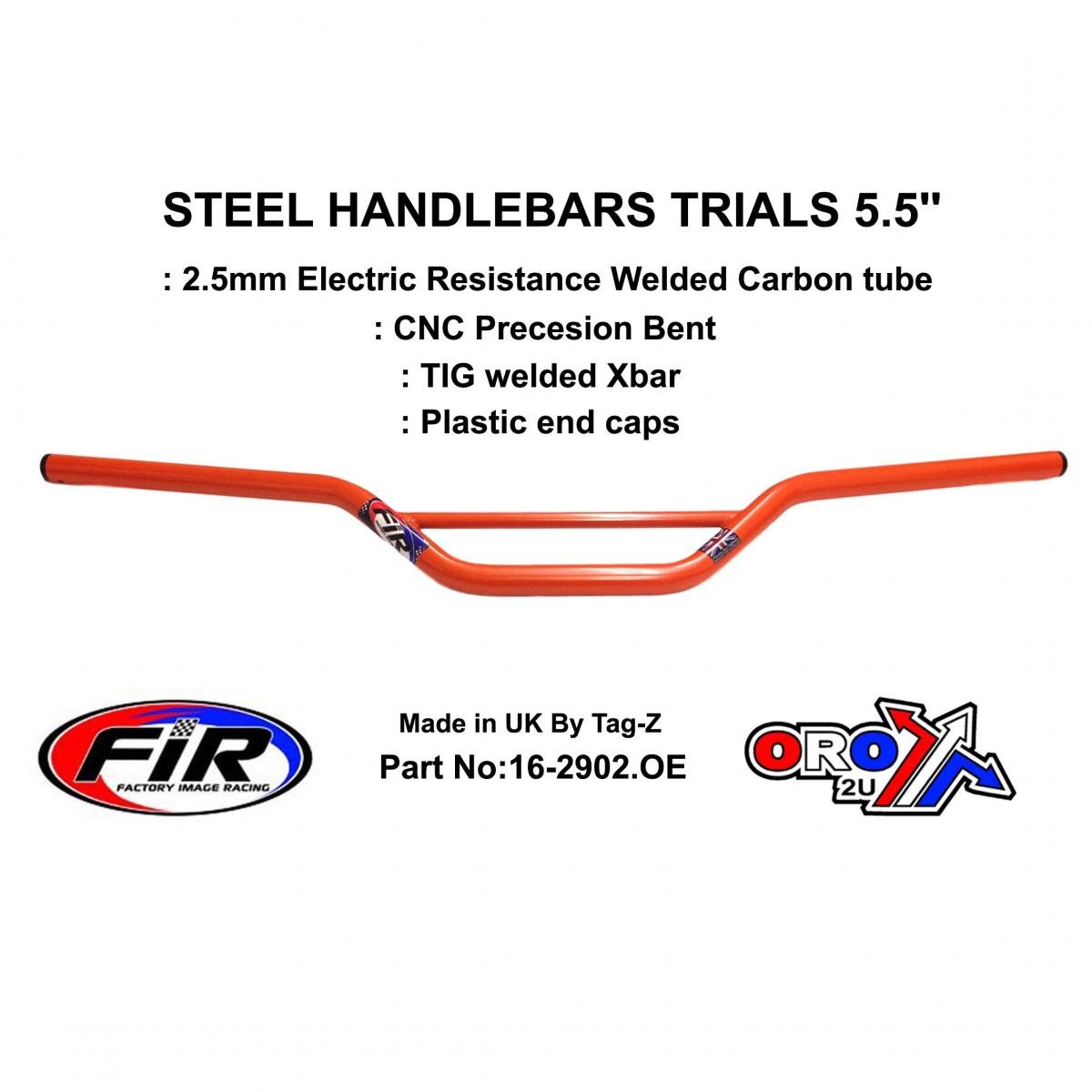 FIR Steel Handlebars Trials 5.5'', / Orange 22mm 7/8, Ref 48-735 / 735-01