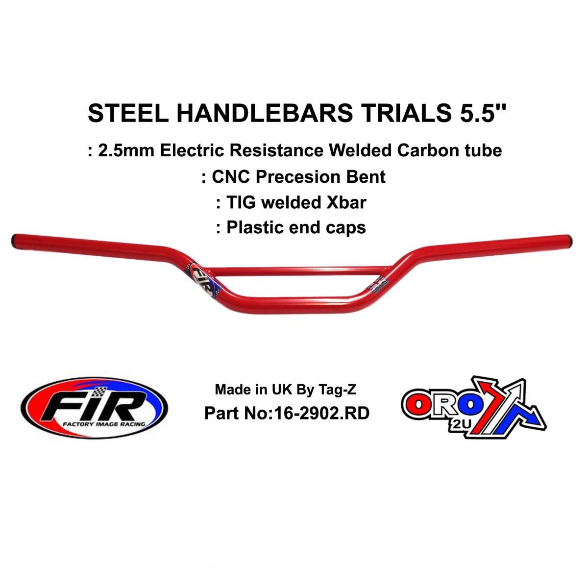 FIR Steel Handlebars Trials 5.5'', / G Red 22mm 7/8, Ref 48-735 / 735-01