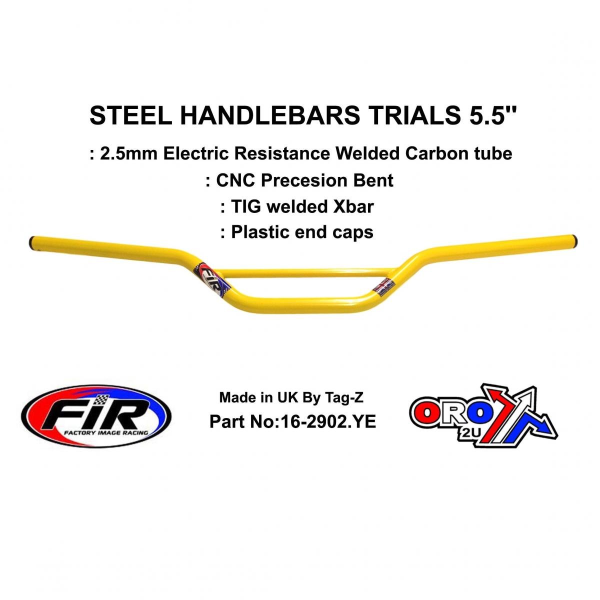 FIR Steel Handlebars Trials 5.5'', / Yellow 22mm 7/8, Ref 48-735 / 735-01