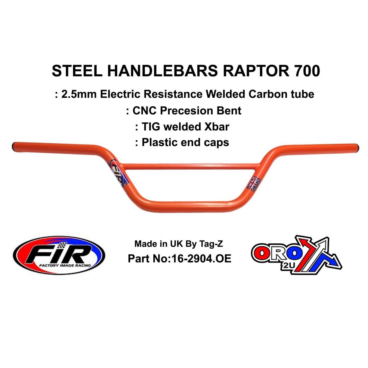 FIR Steel Handlebars Raptor 700, / Orange 22mm 7/8'', Ref 48-811 / 811-01
