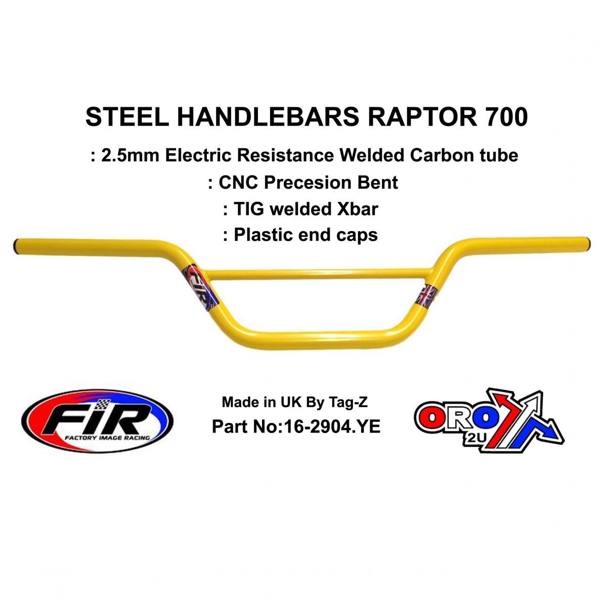 FIR Steel Handlebars Raptor 700, / Yellow 22mm 7/8'', Ref 48-811 / 811-01