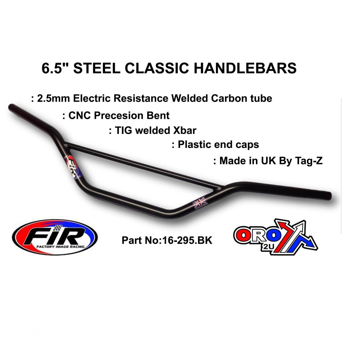 FIR 6.5 Steel Classic Handlebars, / Black Matt Finish, Made in Uk Tag-z