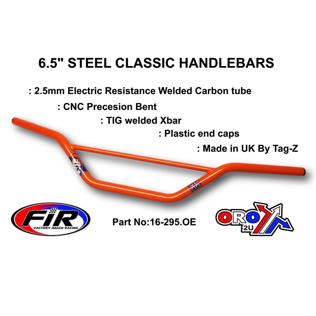 FIR 6.5 Steel Classic Handlebars, / Orange Full Gloss, Made in Uk [tag-z]