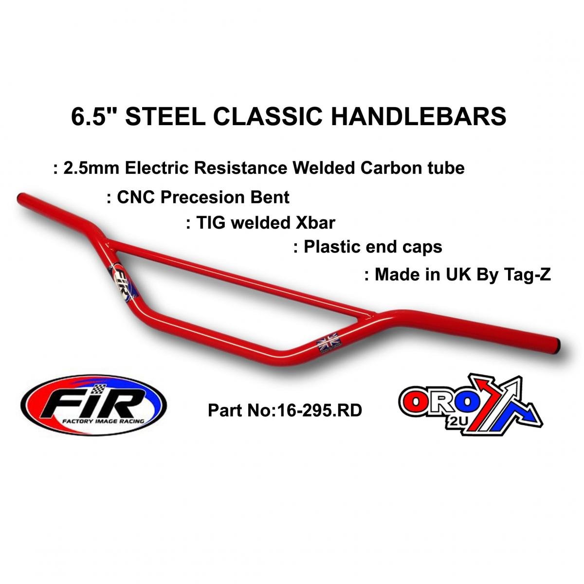 FIR 6.5 Steel Classic Handlebars, / Red Full Gloss, Made in Uk [tag-z]
