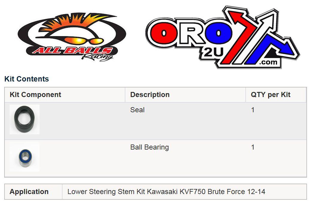 All Balls Racing Lower Steering Bearing Kit, Allballs 25-1664 KVF750 Brute