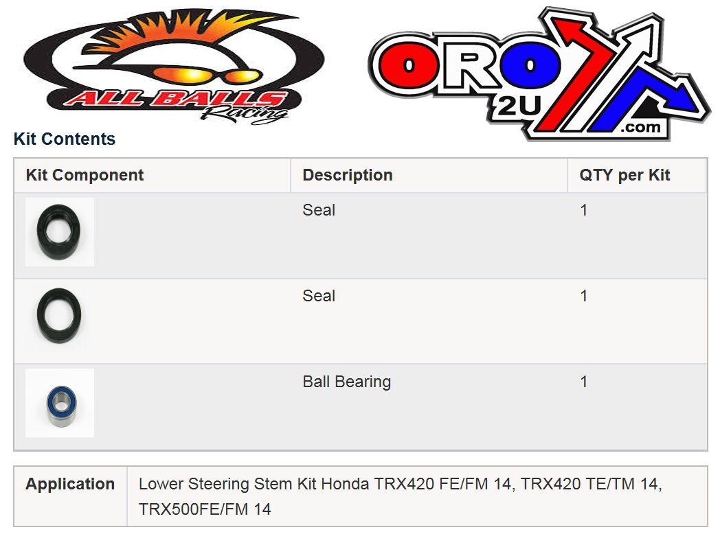 All Balls Racing Lower Steering Bearing Kit, Allballs 25-1687 TRX420 TRX500