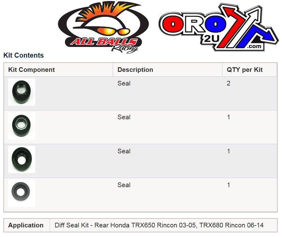All Balls Racing Differential Seal Kit TRX650, Allballs 25-2047-5 TRX680