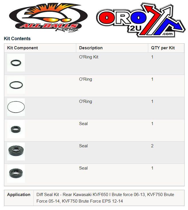 All Balls Racing Differential Seal Kit KVF650, Allballs 25-2091-5 KVF750