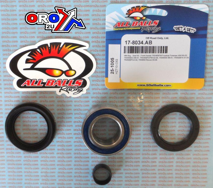 All Balls Racing Wheel Bearing Kit Front 95-05 Hon Trx 400-650, Allballs 25-1005 ATV