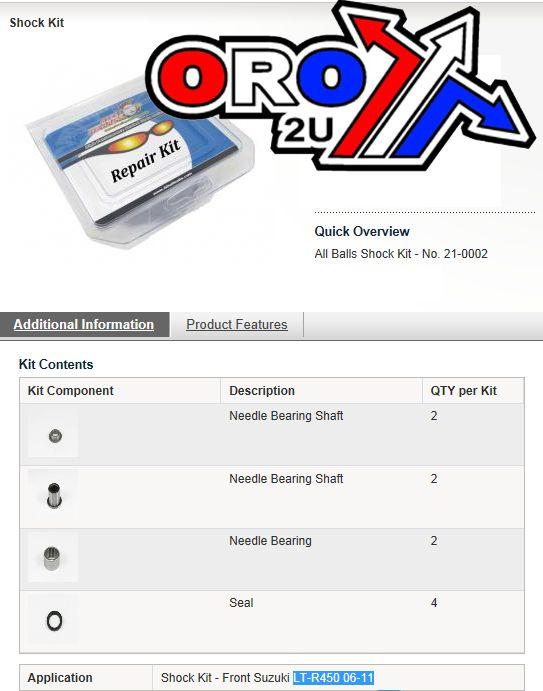 All Balls Racing Front Shock Bearing Kit, Allballs 21-0002 Suzuki, Lt-r450 06-11