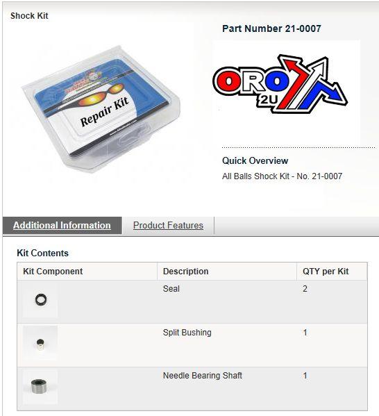 All Balls Racing Front Shock Bearing Kit Trx, Allballs 21-0007 TRX450ES