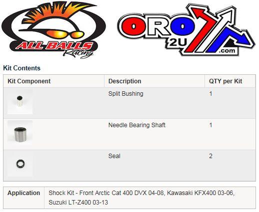 All Balls Racing Front Shock Bushing Kit ATV, Allballs 21-0008 KFX400 LTZ400