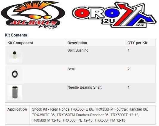All Balls Racing Rear Shock Bushing Kit TRX350, Allballs 21-1011 Honda