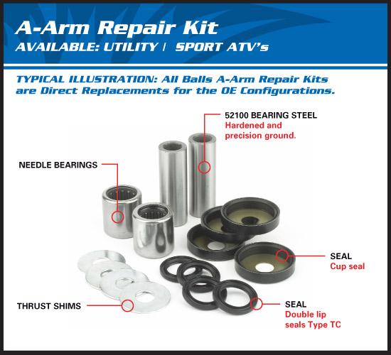 All Balls Racing A-arm Kit Arctic Cat 400dvx Lower, Allballs 50-1028 Kaw/suz
