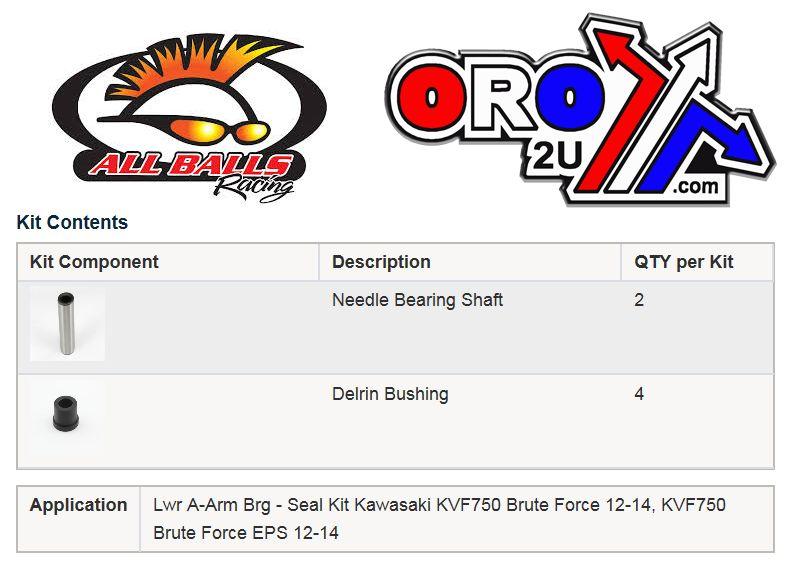 All Balls Racing A-arm Kit Lower KVF750 Quad, Allballs 50-1089 Brute Force