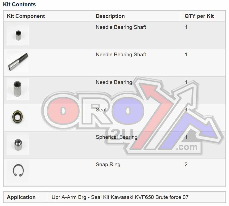 All Balls Racing A-arm Kit Upper KVF750 Quad, Allballs 50-1044 Brute Force
