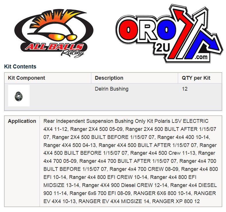 All Balls Racing Rear Independent Suspension, Polaris Ranger 4x4 Diesel 900, Allballs 50-1072