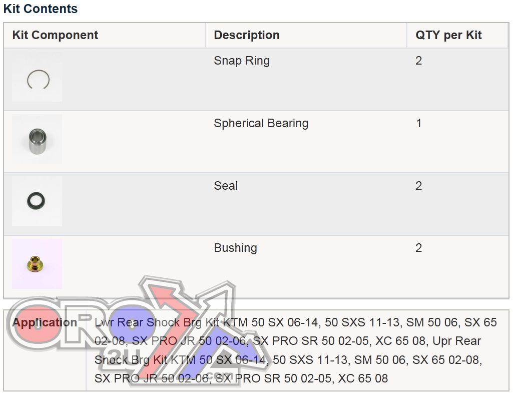All Balls Racing KTM Shock Kit Allballs 29-5070 Sm 50 06, SX 50 06-16, SX 65 02-18, SX Pro Jr 50 02-06, SX Pro Sr 50 02-05, Sxs 50 11-14, XC 65 08