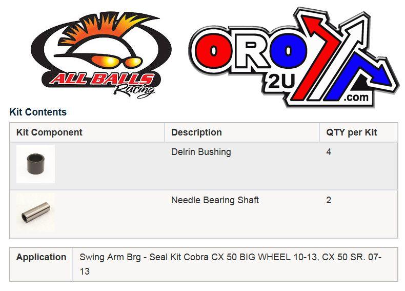 All Balls Racing Swingarm Bearing Kit Allballs, Allballs 28-1208 Cobra 50