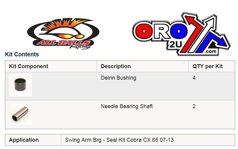 All Balls Racing Swingarm Bearing Kit Allballs, Allballs 28-1210 Cobra CX65