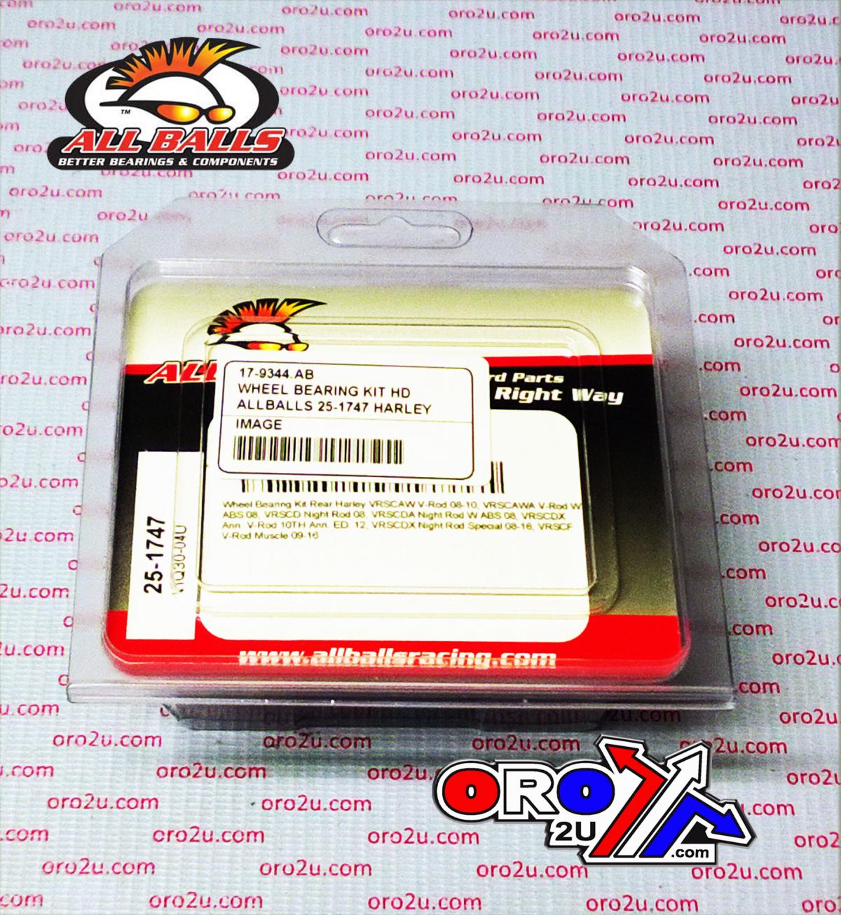 All Balls Racing Wheel Bearing Kit Rear 08-17 Harley Vrod, Allballs 25-1747 Road