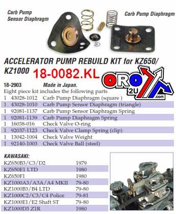K&L Supply Accelerator Pump Rebuild Kit 79-81 Kawasaki Kz 650 1000 K&l 18-2903