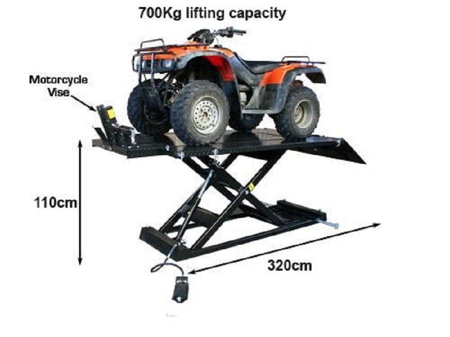 MTX Parts Heavy Duty 700kg Motorcycle and ATV Workshop Air Lift with Removable Side Extensions