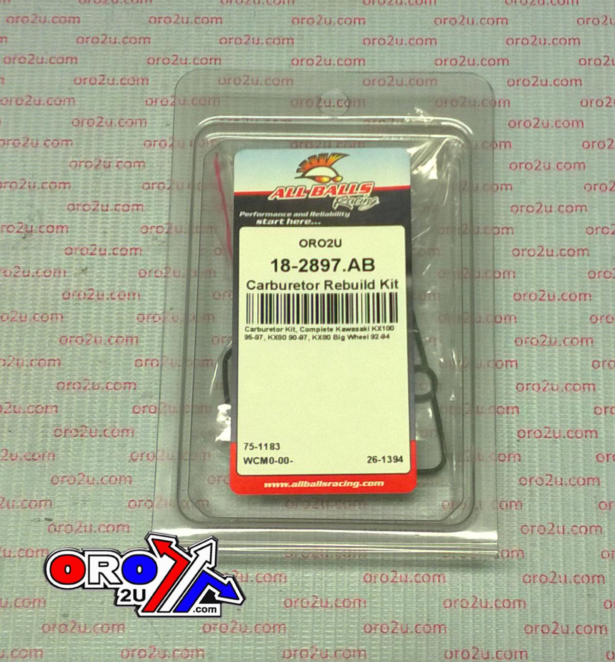 All Balls Racing Carburetor Rebuild Kit 90-97 KX80/100, Allballs 26-1394 Dirt