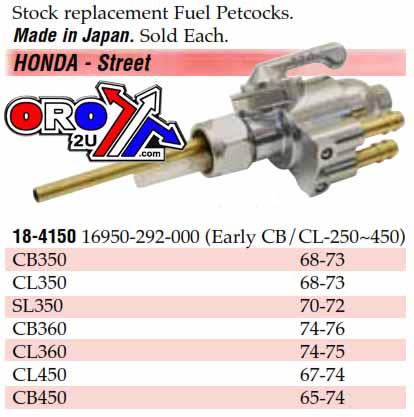 K&L Supply Fuel Petcock Tap 16950-292-000 K&l 18-4150