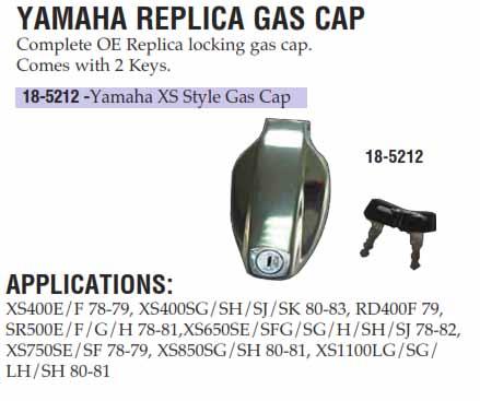 K&L Supply Gas Caps Yamaha Xs, 18-52120, Road, Yamaha XS400E 1978-1979, XS400F 1978-1979, XS400SG 1980-1983, XS400SH 1980-1983, XS400SJ 198