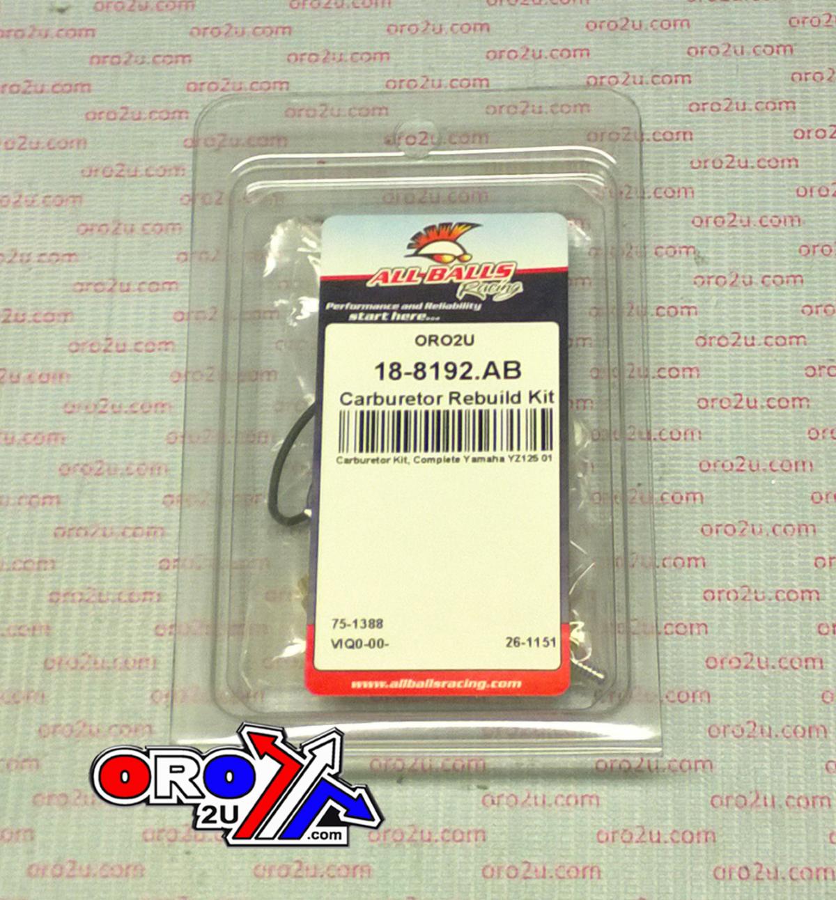 All Balls Racing Carburetor Rebuild Kit 2001 Yam YZ125, Allballs 26-1151 Dirt