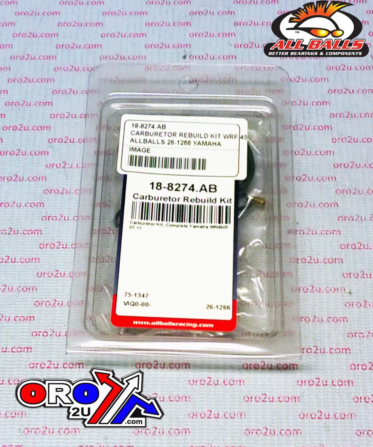 All Balls Racing Carburetor Rebuild Kit 07-11 Yam WR450F, Allballs 26-1266 Dirt