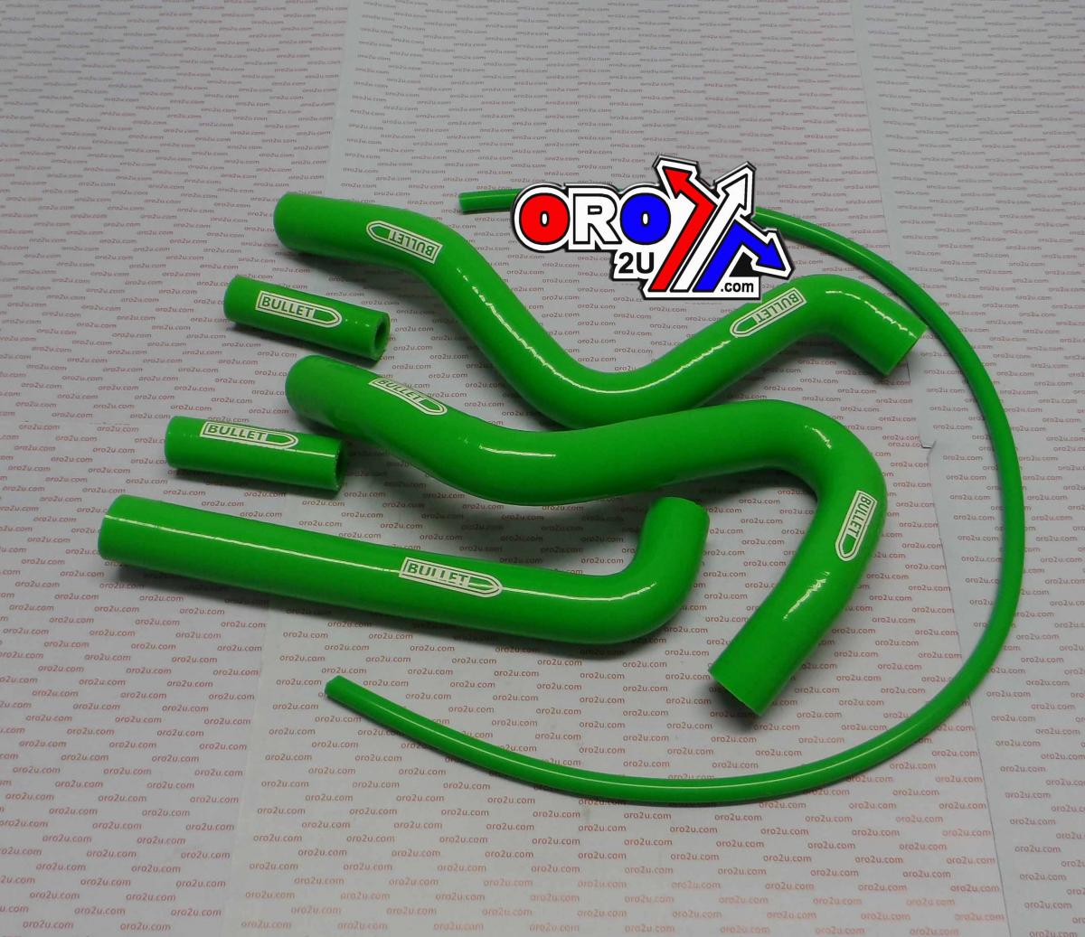 Bullet Hose Kit/6 KX250 94-02, Silicone Radiator Green