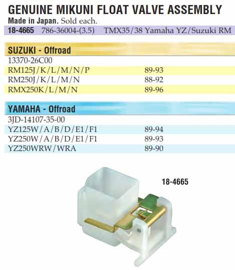 K&L Supply Float Valve Assembly Mikuni, K&l 18-4665, 13370-26c00, 3jd-14107-35-00