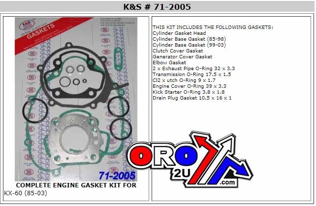 K&S Technologies Gasket Full Set 85-04 KX60 RM KS71-2005