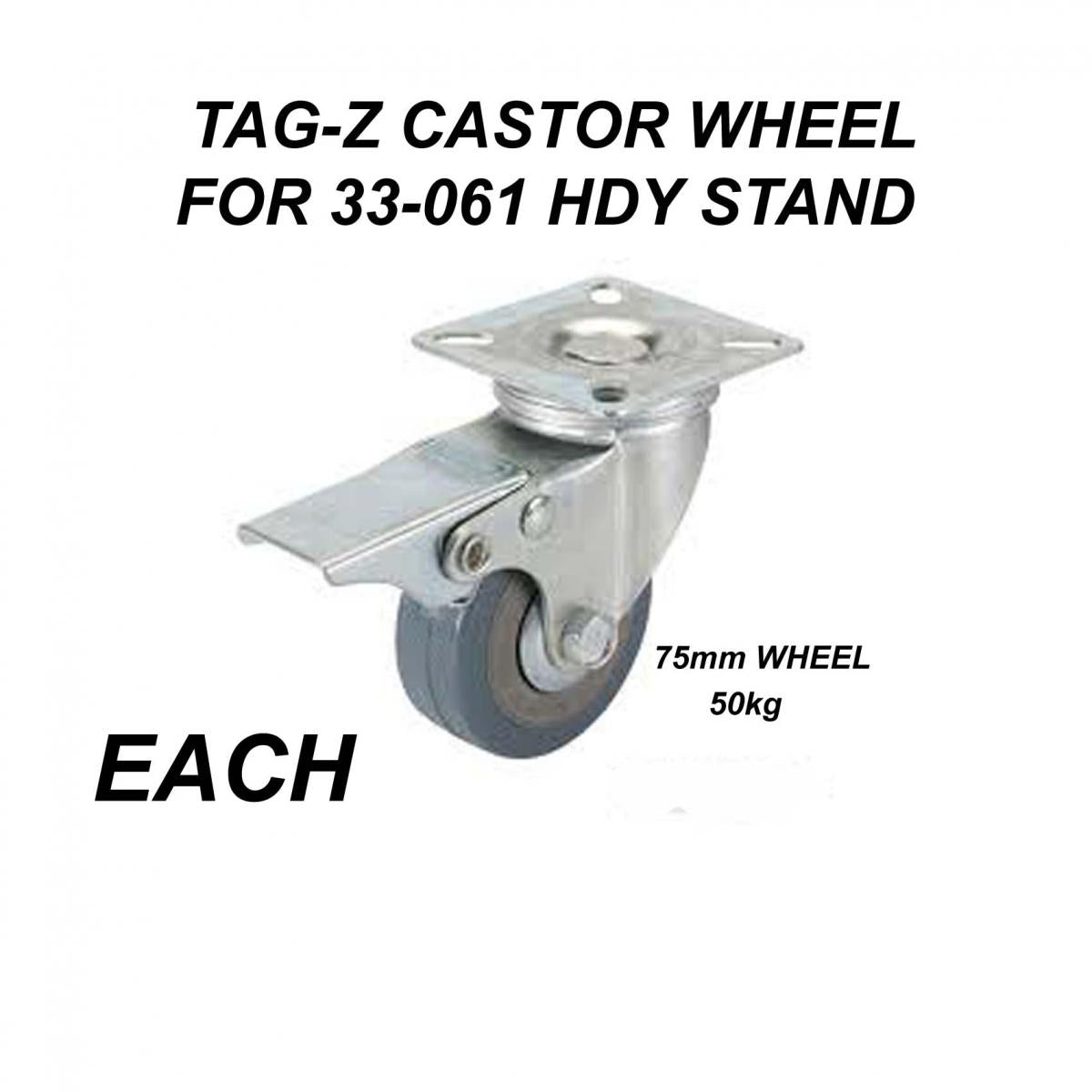 Toolstream Castor Swivle Wheel Each 50kg, Suit : Old Wheel About Hyd Stand, 75mm Wheel, Swivel, Brake