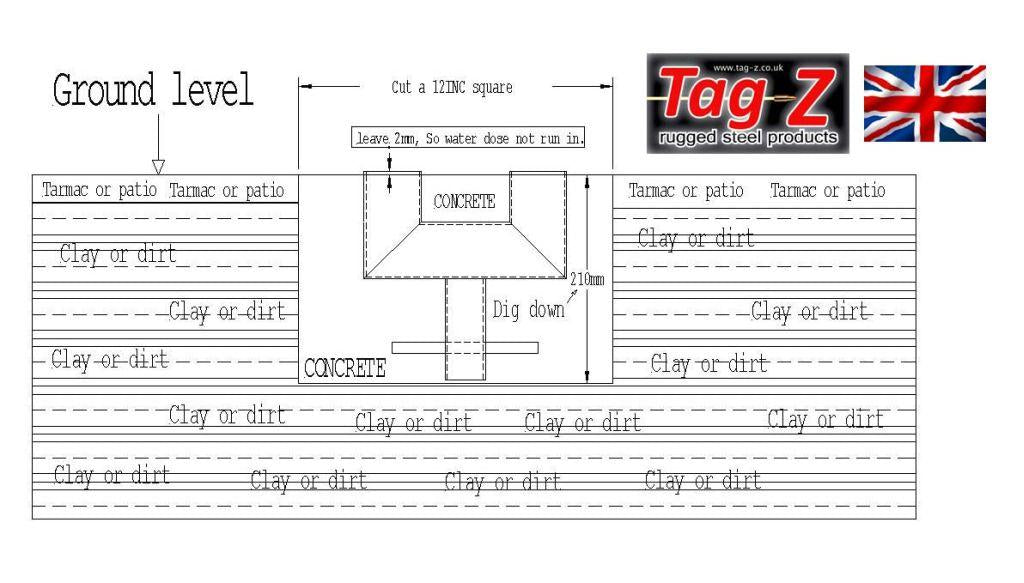 Tag-z Security Ground Anchor, Chain Mount 40mm Deep Fix, (bike Lock System / Theft / Security)