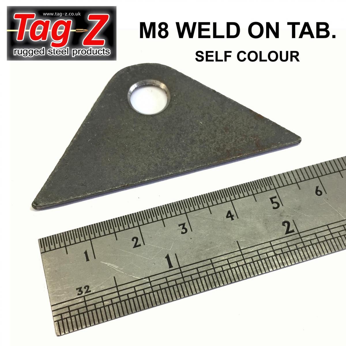 Tag-z M8 Weld on Tab, Self Colour, Size : Id8.5xw30xl60 / Each