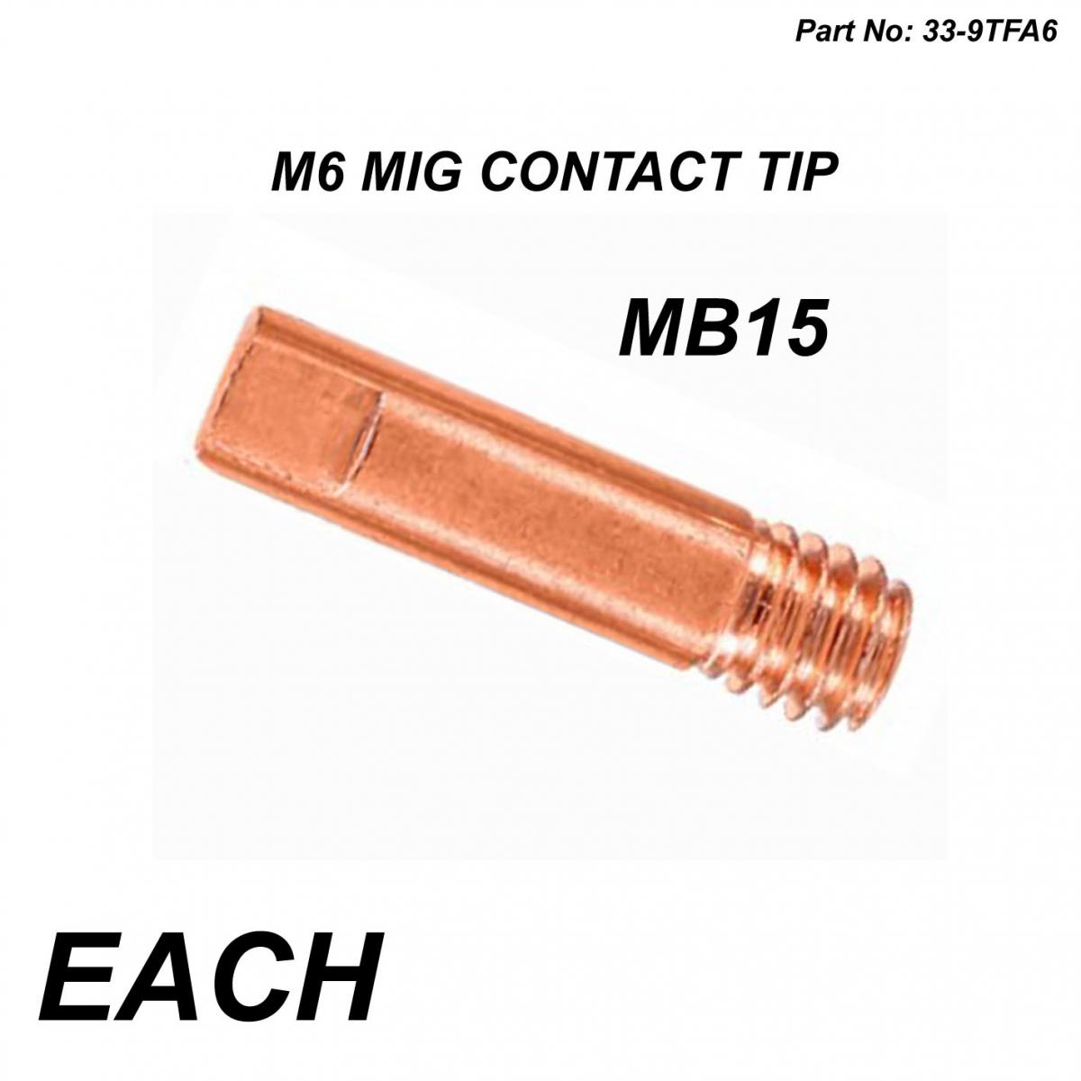Tag-z M6 Mig Contact Tip 0.80mm Wire, 6mm Od Light Duty Tip MB15
