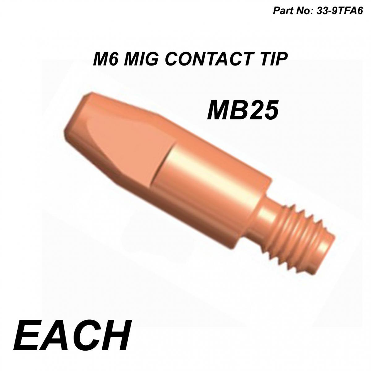 Tag-z M6 Mig Contact Tip 1.00mm Wire, 8mm Od Heavy Duty Tip MB25