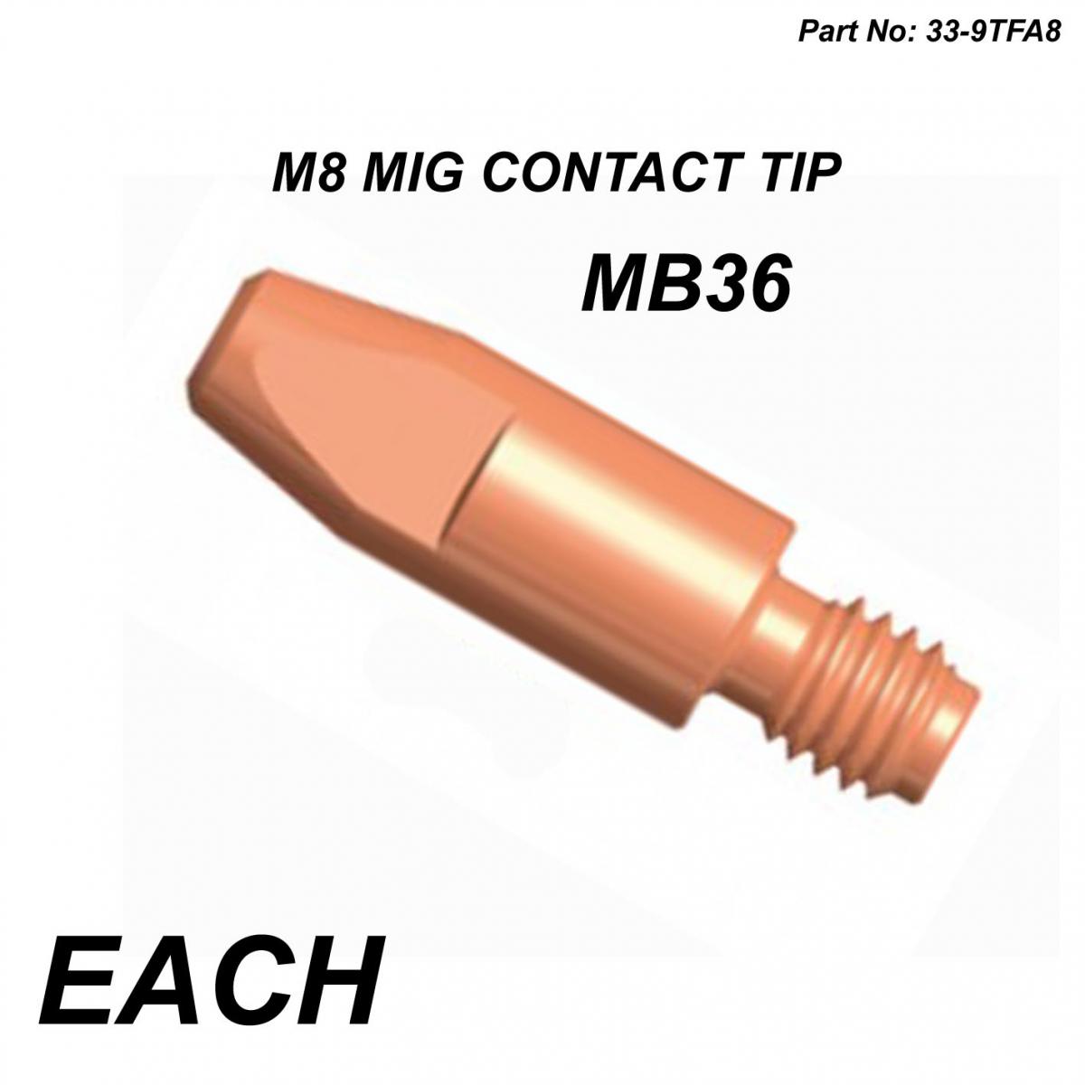 Tag-z M8 Mig Contact Tip 1.00mm Wire, 10mm Od Heavy Duty Tip MB36