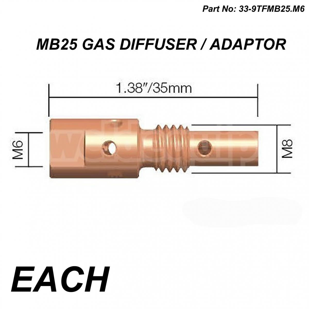Tag-z MB25 Gas Diffuser / Adaptor, for M6 Contact Tip, 110-102 142.0001