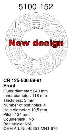CC Products Disc Brake Front CR Xr Honda, Cross-center Product 5100-152 [made in Sweden]