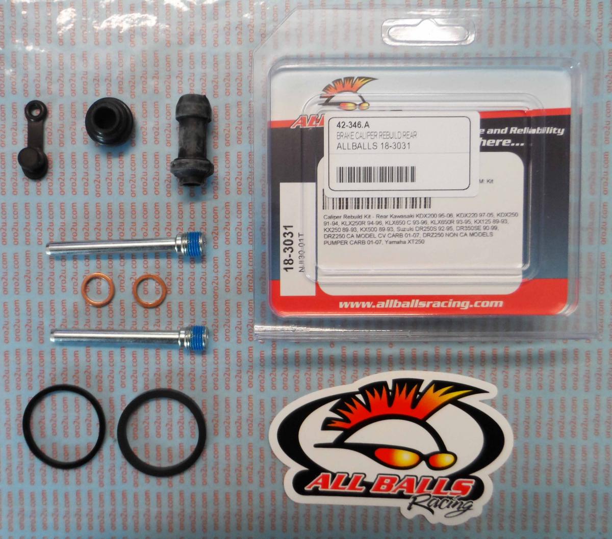 All Balls Racing Brake Caliper Rebuild Kit Allballs, Allballs 18-3031 Kaw Kdx/KLX/KX/suz DR/yam Xt Rear