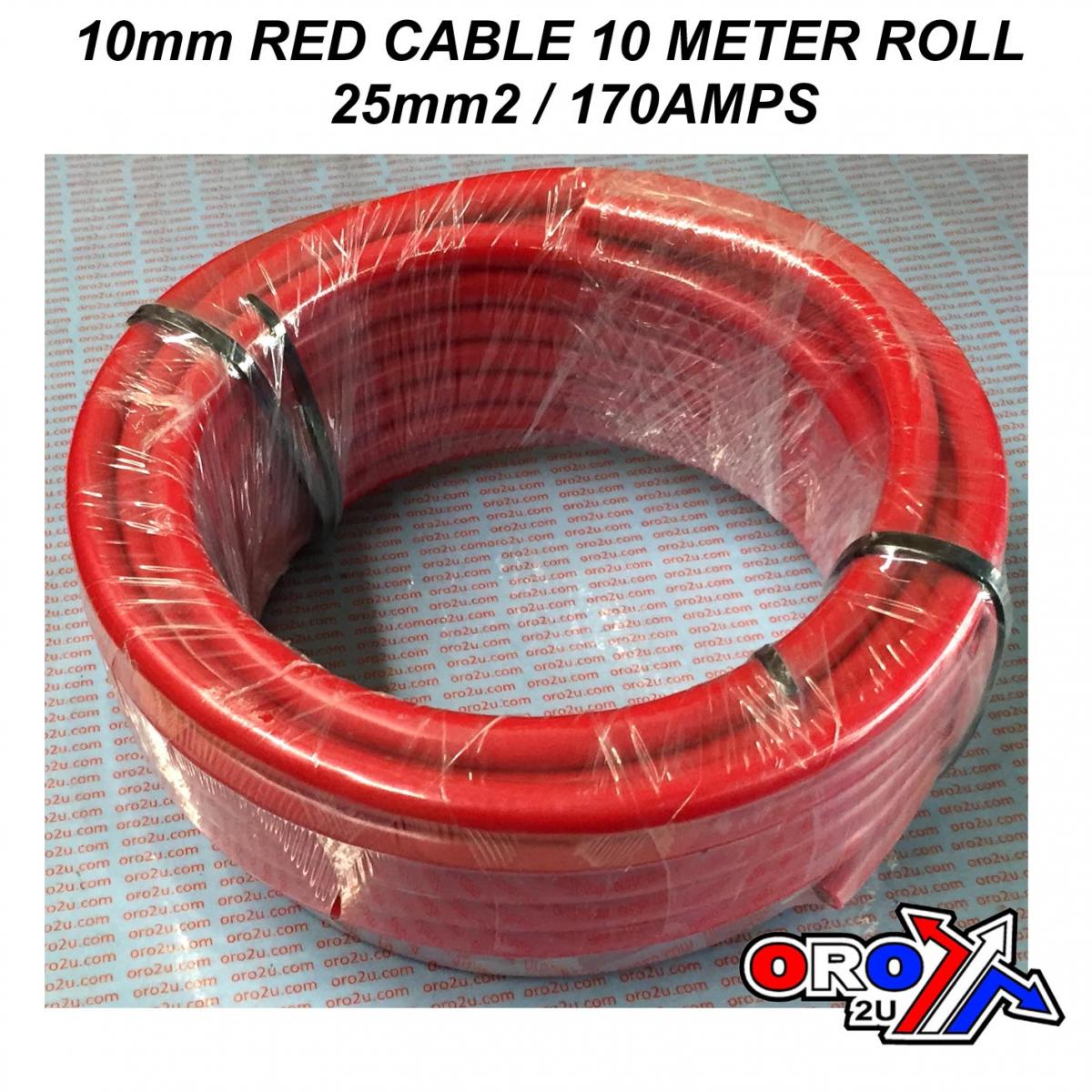 Dirt Racing 10mm Red Cable 10 Meter Roll, 25mm2 / 170amps, AC18/rd
