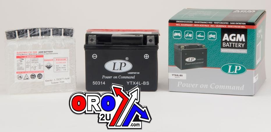 Landport Batteries Battery Ltx4l-bs 12v 3a M.free, Landport 50314 + Acid Pack, Agm, Ma Ltx4l-bs