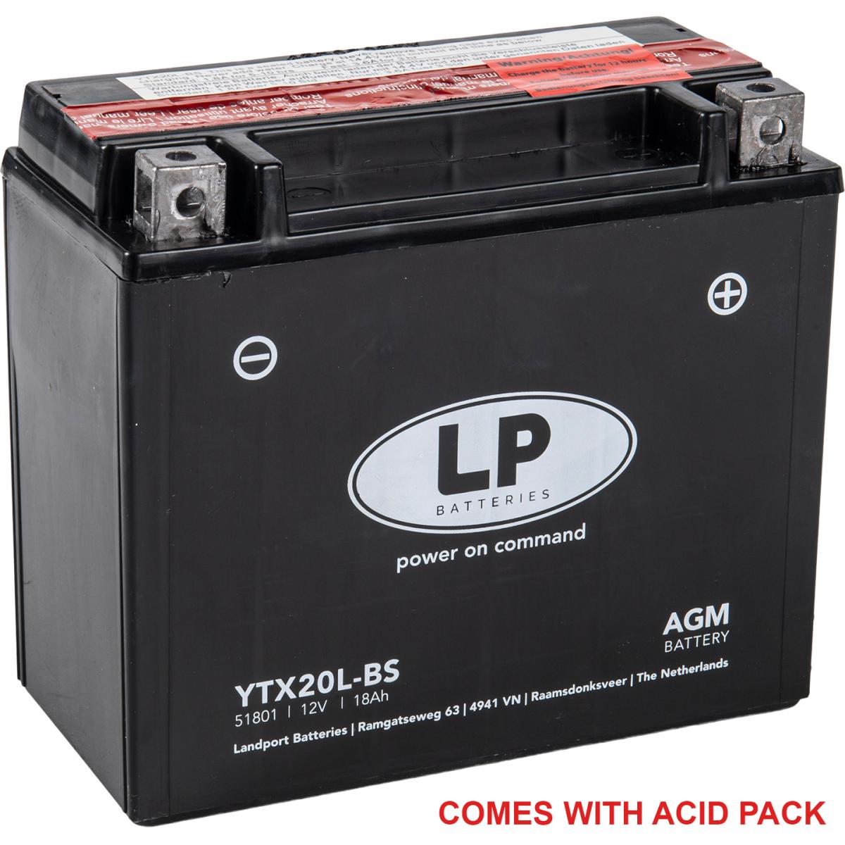 Landport Batteries Battery LTX20L-bs 12v M.free, Landport 51801 Agm, Maintenance Free Mb YTX20L-bs, Ma LTX20L-bs