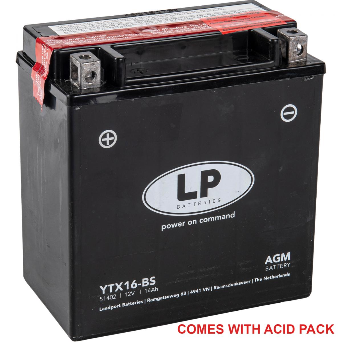 Landport Batteries Battery LTX16-bs 12v 14ah Mf, Landport Maintenance Free, YTX16-bs Agm